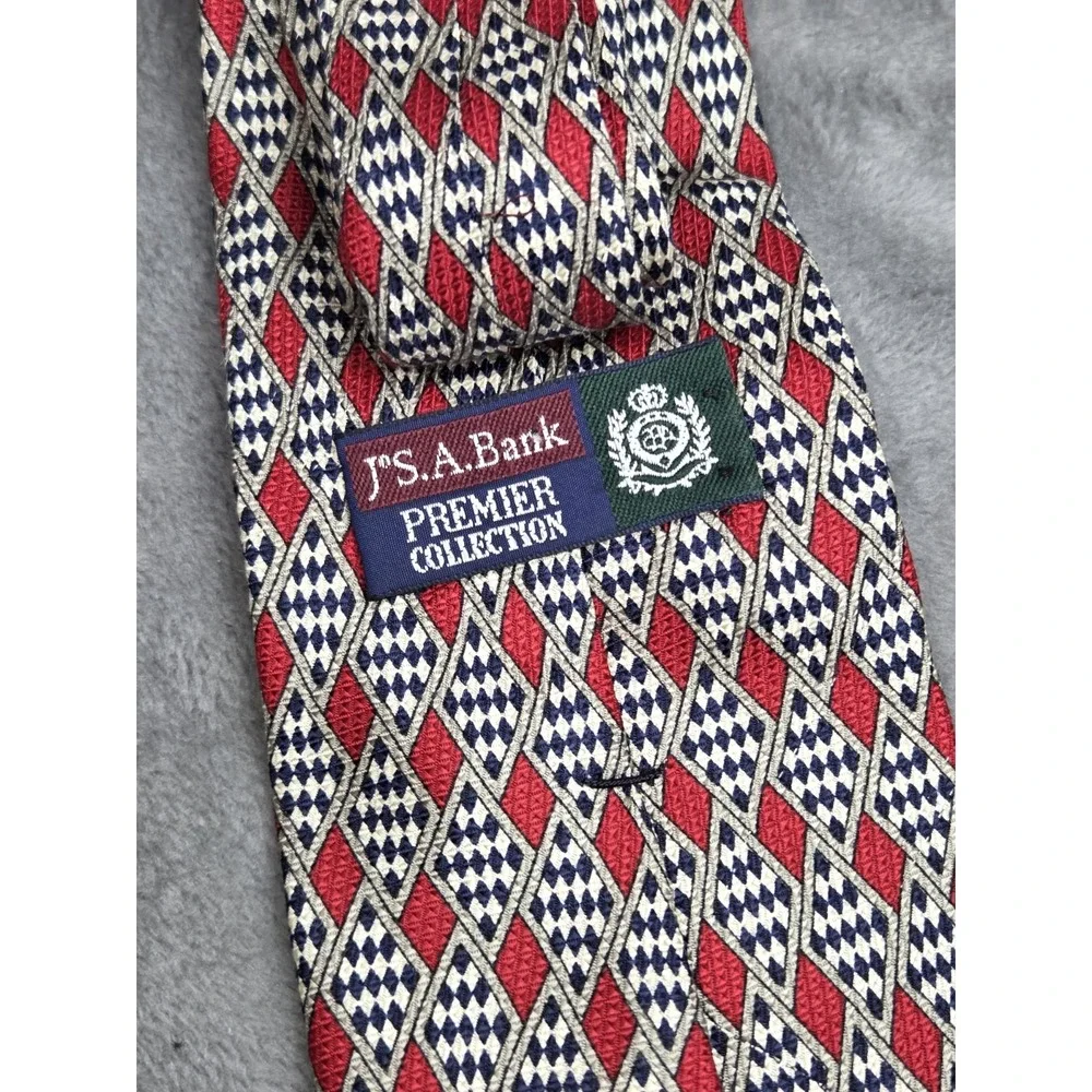 Joseph Jos. A. Bank Premier Collection Silk Tie‎ Retro Mod Geometric Red Diamond